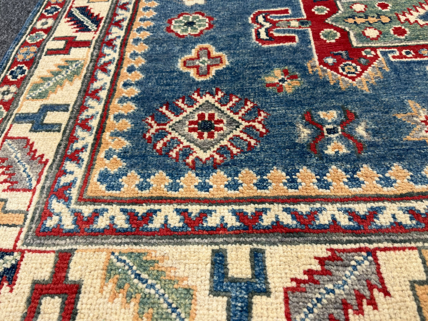 Handmade Light Blue Kazak 4X6 Oriental Wool Rug # 13742