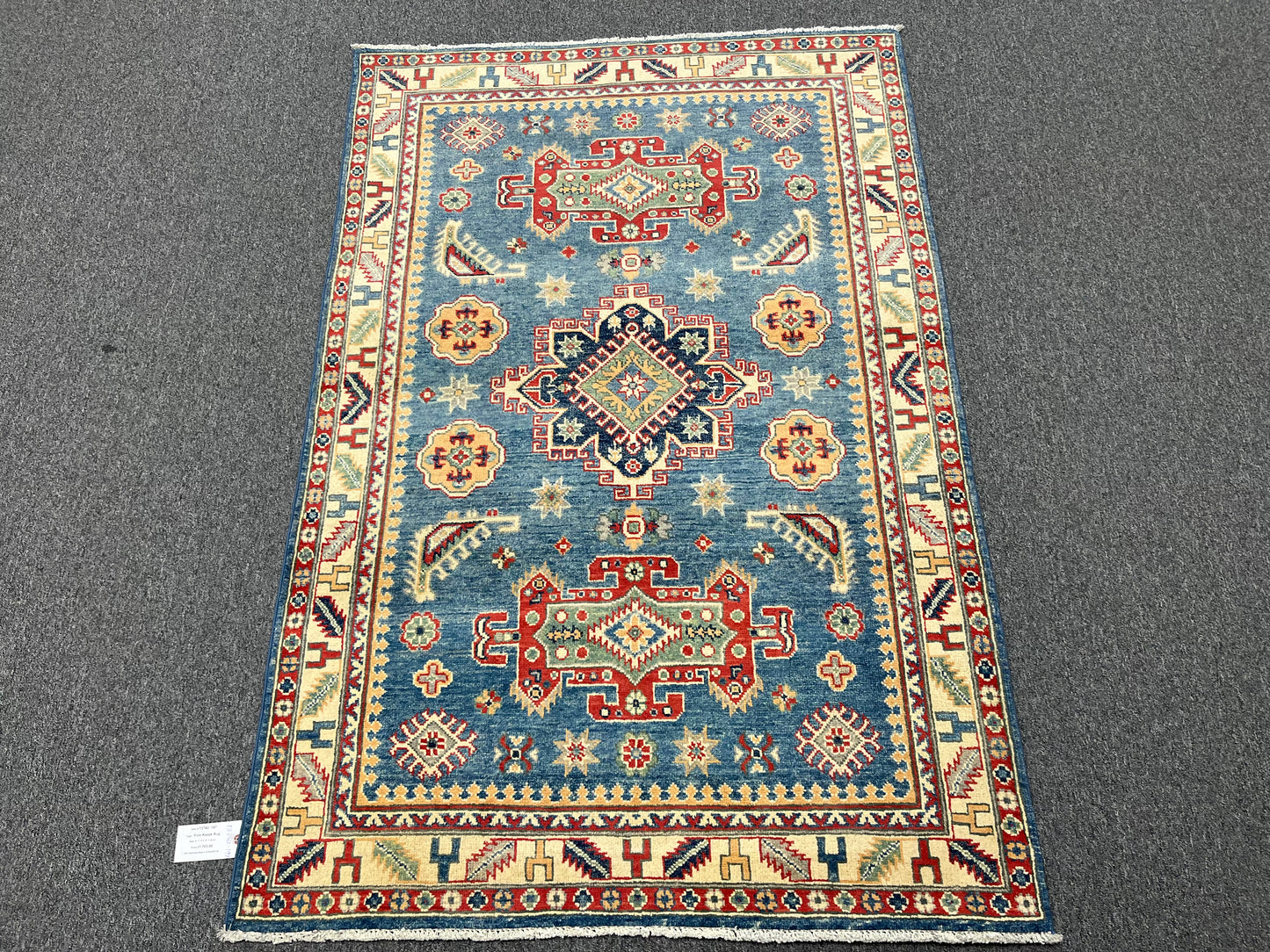 Handmade Light Blue Kazak 4X6 Oriental Wool Rug # 13742