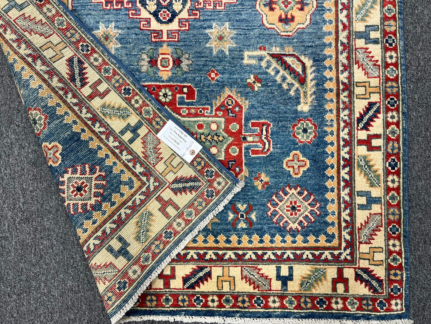 Handmade Light Blue Kazak 4X6 Oriental Wool Rug # 13742