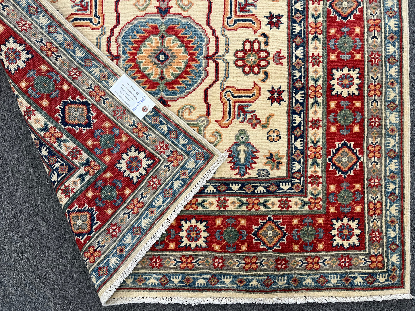 Handmade Beige/Red Kazak 4X6 Oriental Wool Rug # 13928