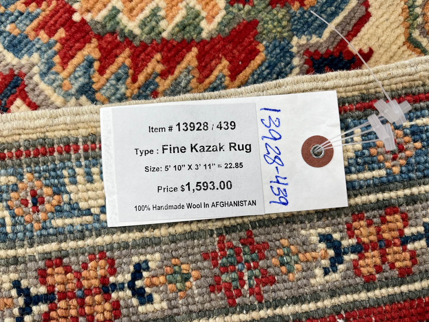 Handmade Beige/Red Kazak 4X6 Oriental Wool Rug # 13928
