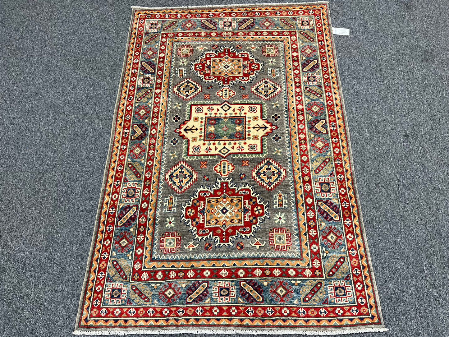 Kazak Gray 4X6 Handmade Wool Rug # 13929