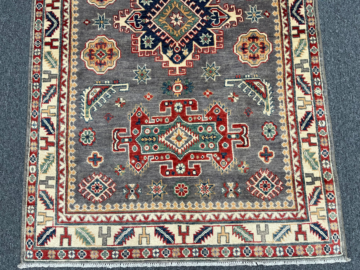 Kazak Gray 4X6 Handmade Wool Rug # 13588