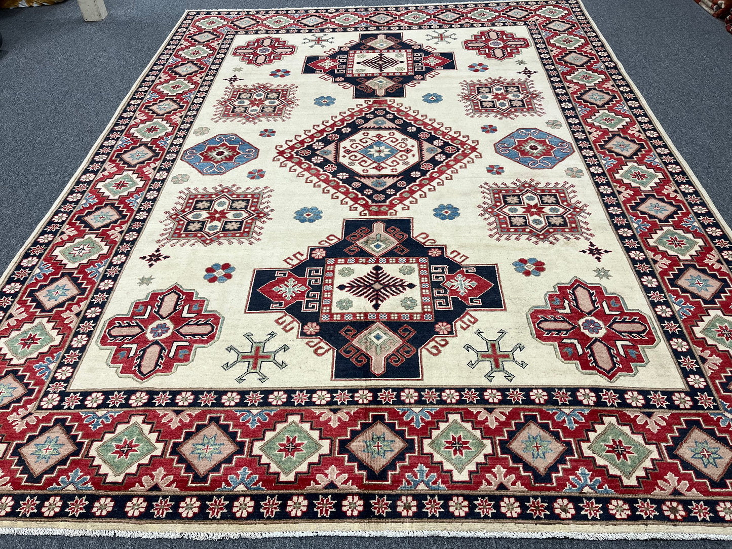 Kazak Beige 9X11 Handmade Wool Rug # 13738