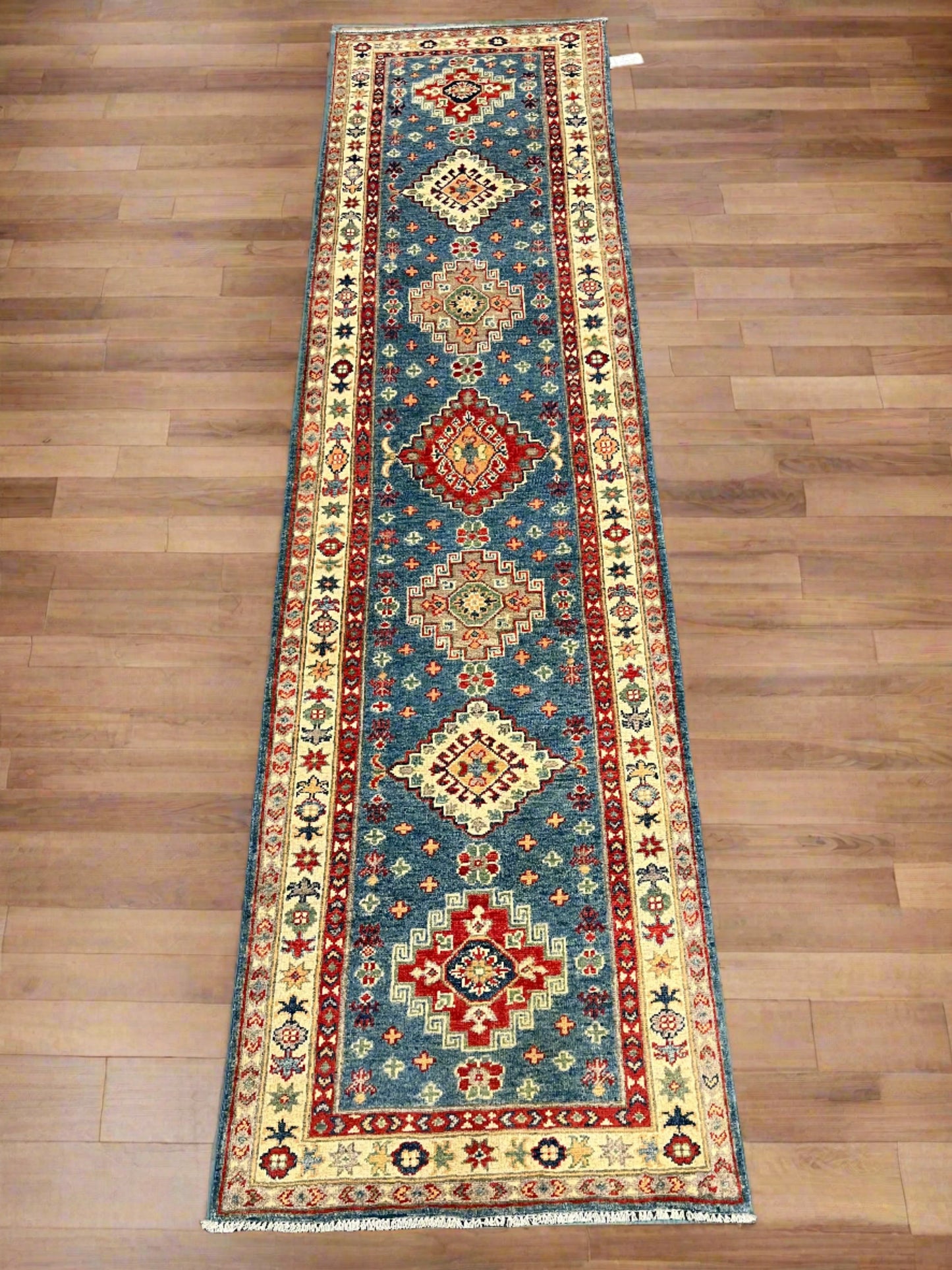 Runner Light Blue Kazak 2'7"X10' Handmade Wool Rug # 13727