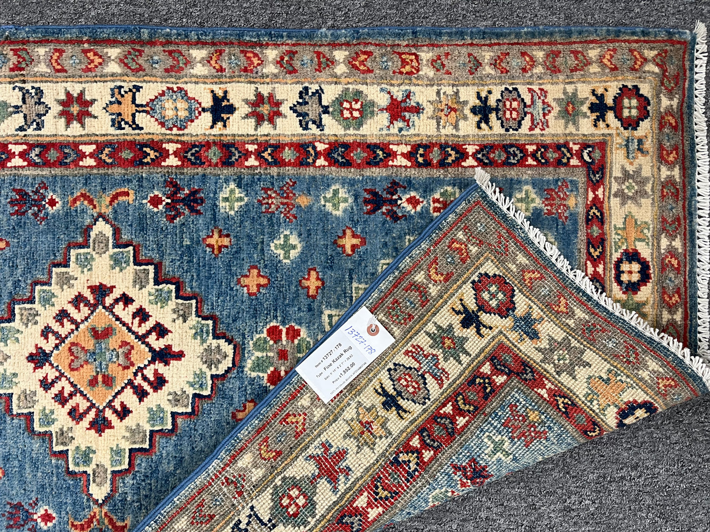Runner Light Blue Kazak 2'7"X10' Handmade Wool Rug # 13727