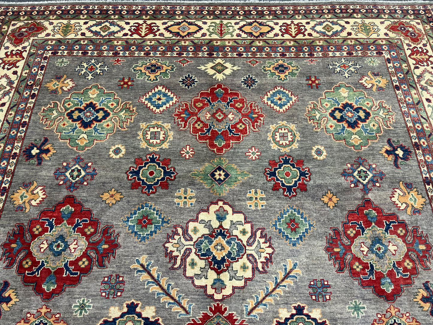 Gray Kazak 9X12 Handmade Wool Rug # 13890