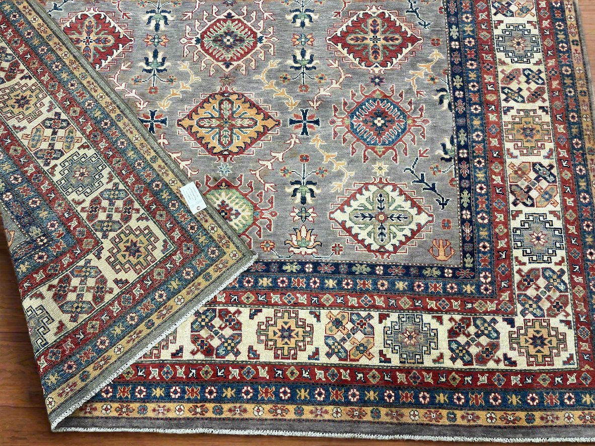 Gray Kazak 9X12 Handmade Wool Rug # 13721