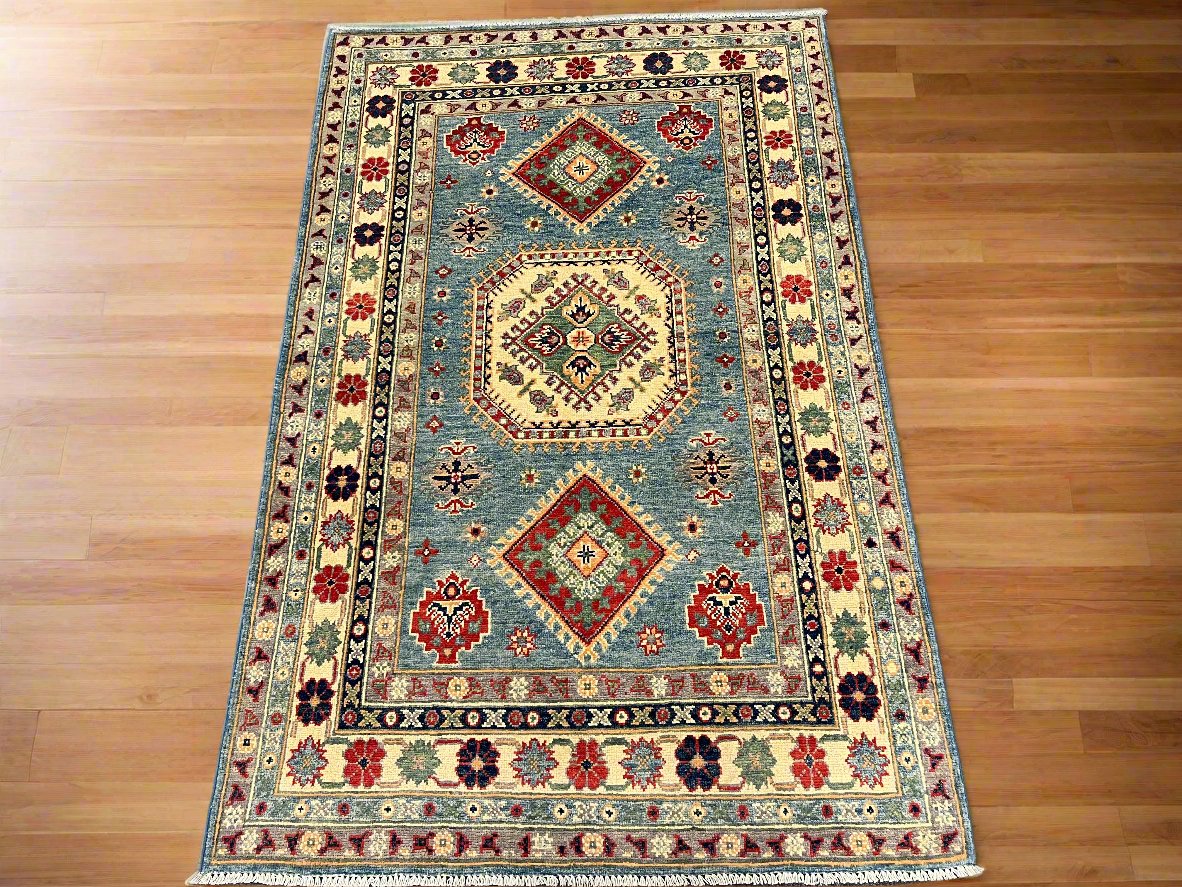 Kazak Light Blue 4X6 Handmade Wool Rug # 13760