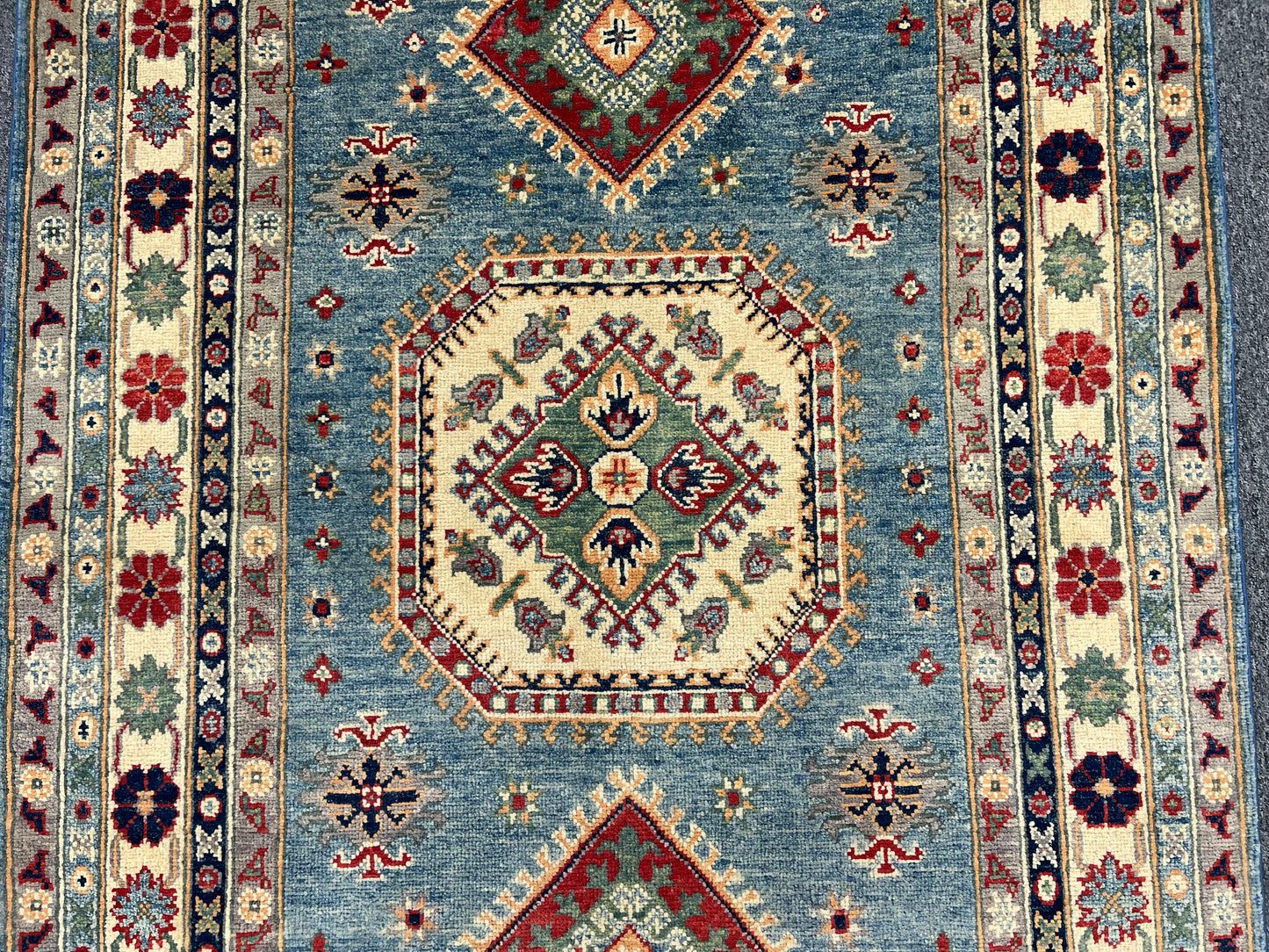 Kazak Light Blue 4X6 Handmade Wool Rug # 13760