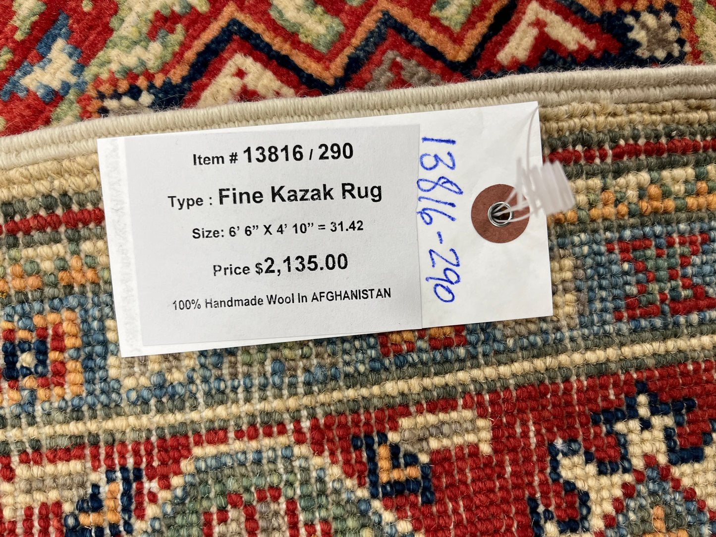 Kazak Beige/Red 5X7 Handmade Wool Rug # 13816