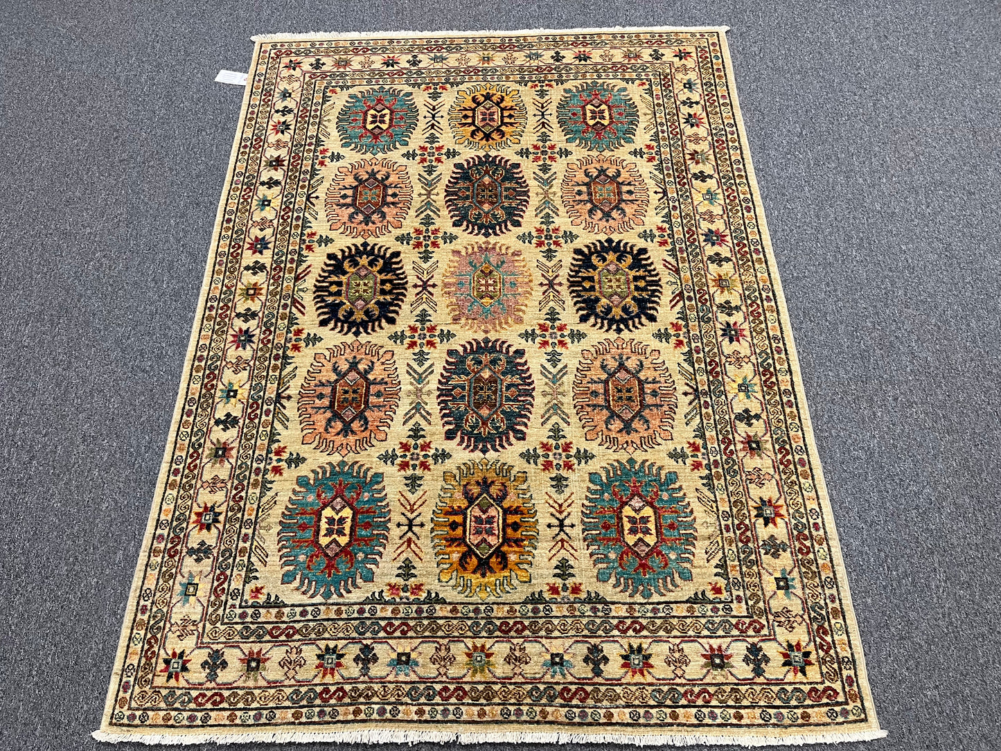 Beige Multicolor Tribal 5X7 Handmade Wool Rug # 13990