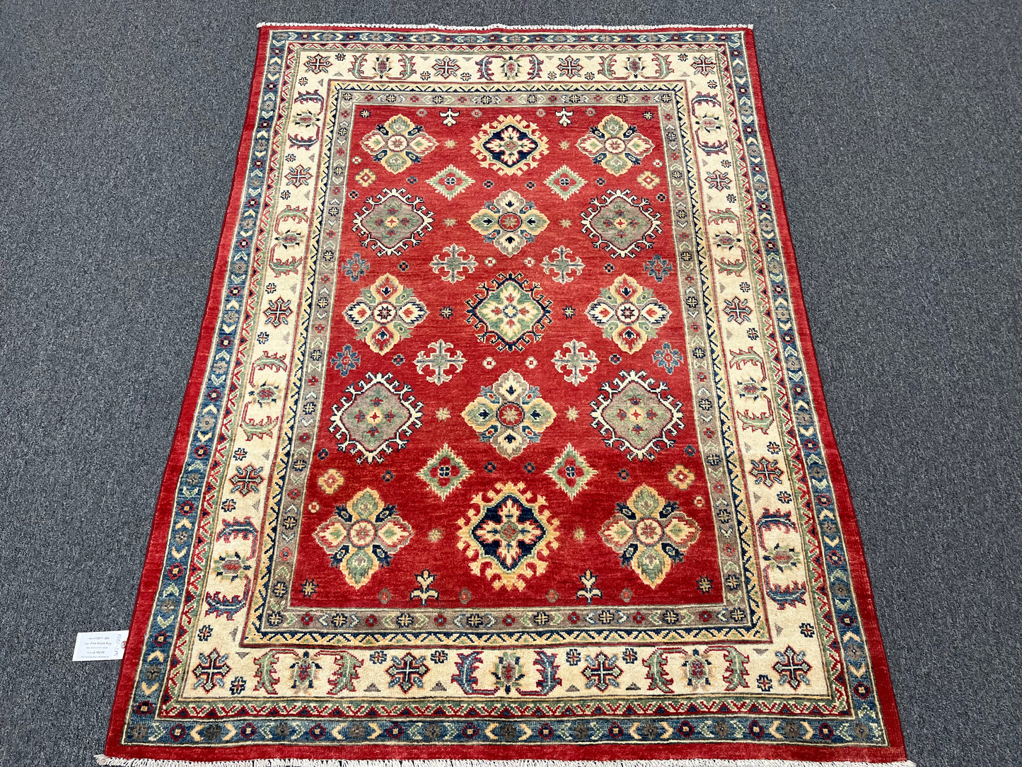 Red Geometric Kazak 5X7 Handmade Wool Rug # 13811