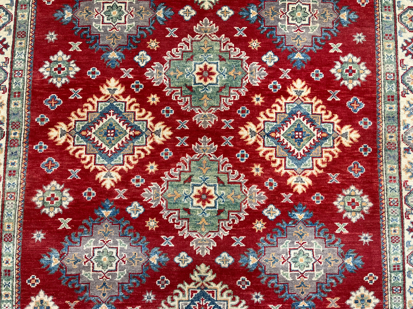 Geometric Red Kazak Oriental Rug 5X7 # 13822