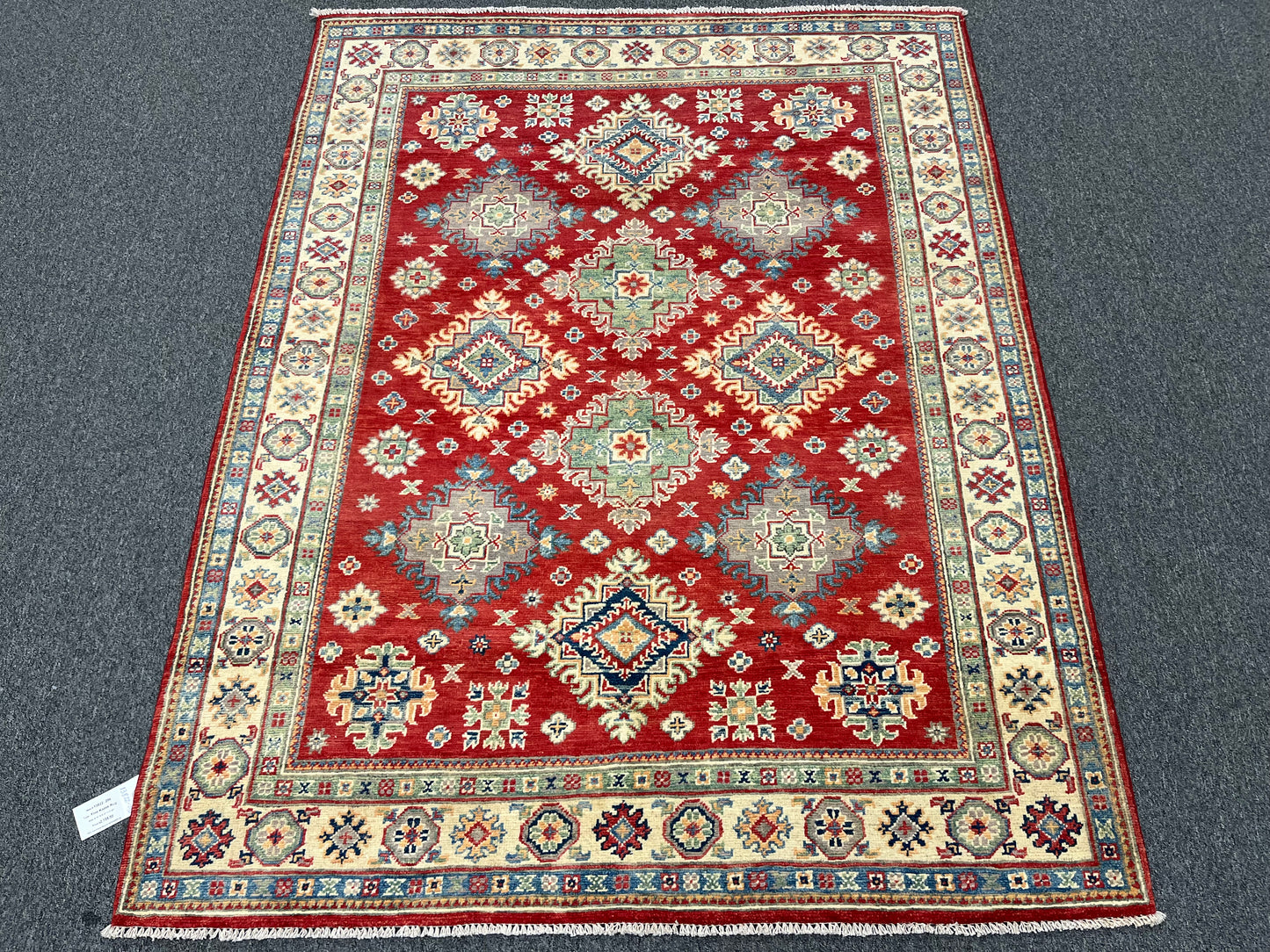 Geometric Red Kazak Oriental Rug 5X7 # 13822