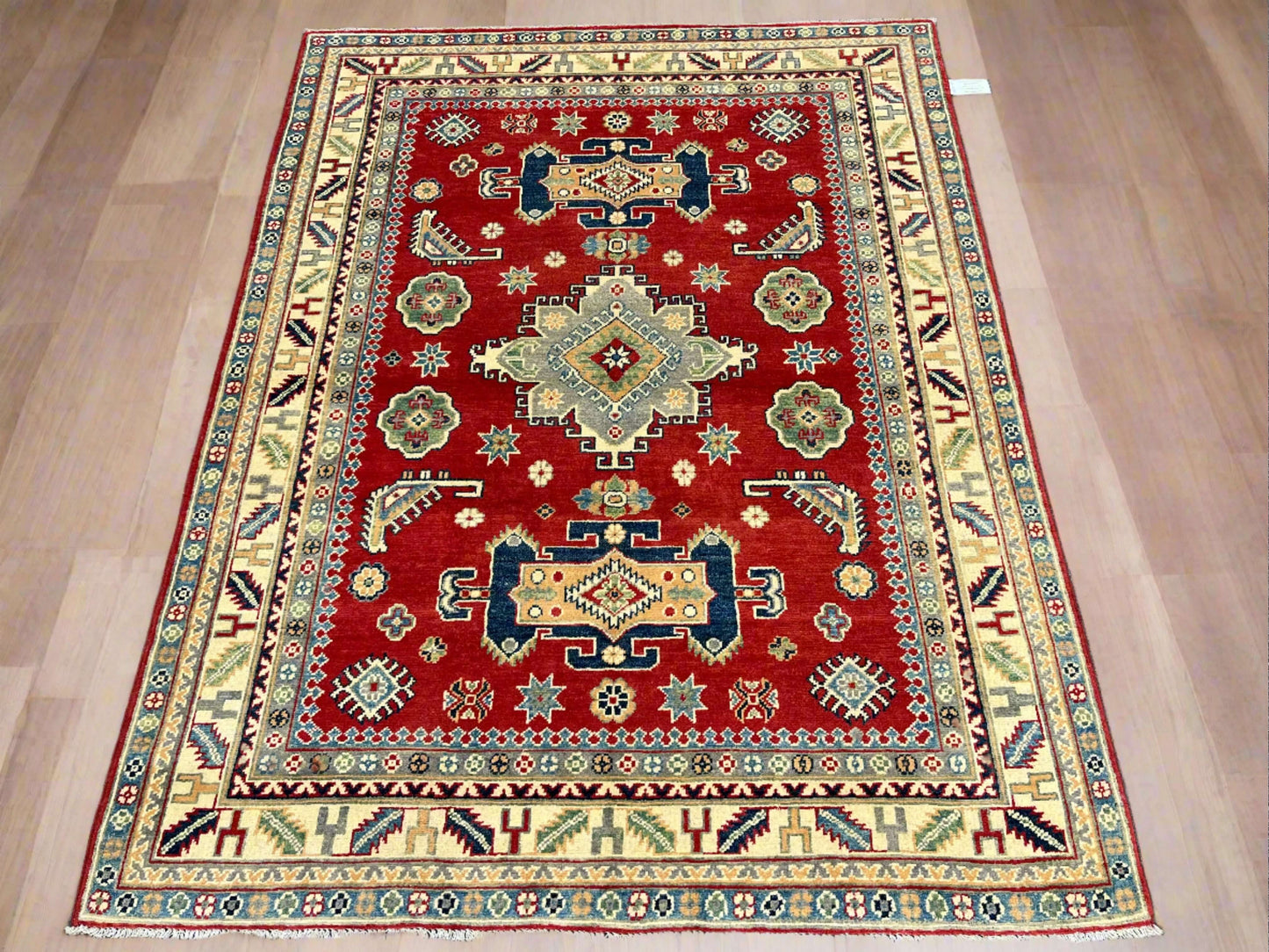 Geometric Red 5X7 Kazak Oriental Rug # 13829
