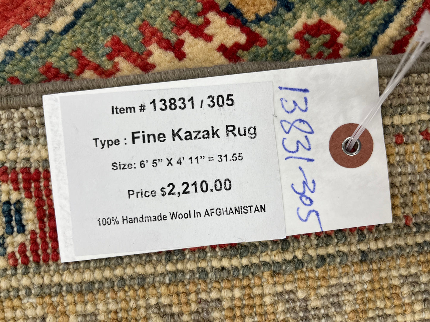 Gray/Beige Geometric Kazak 5X7 Handmade Wool Rug # 13831