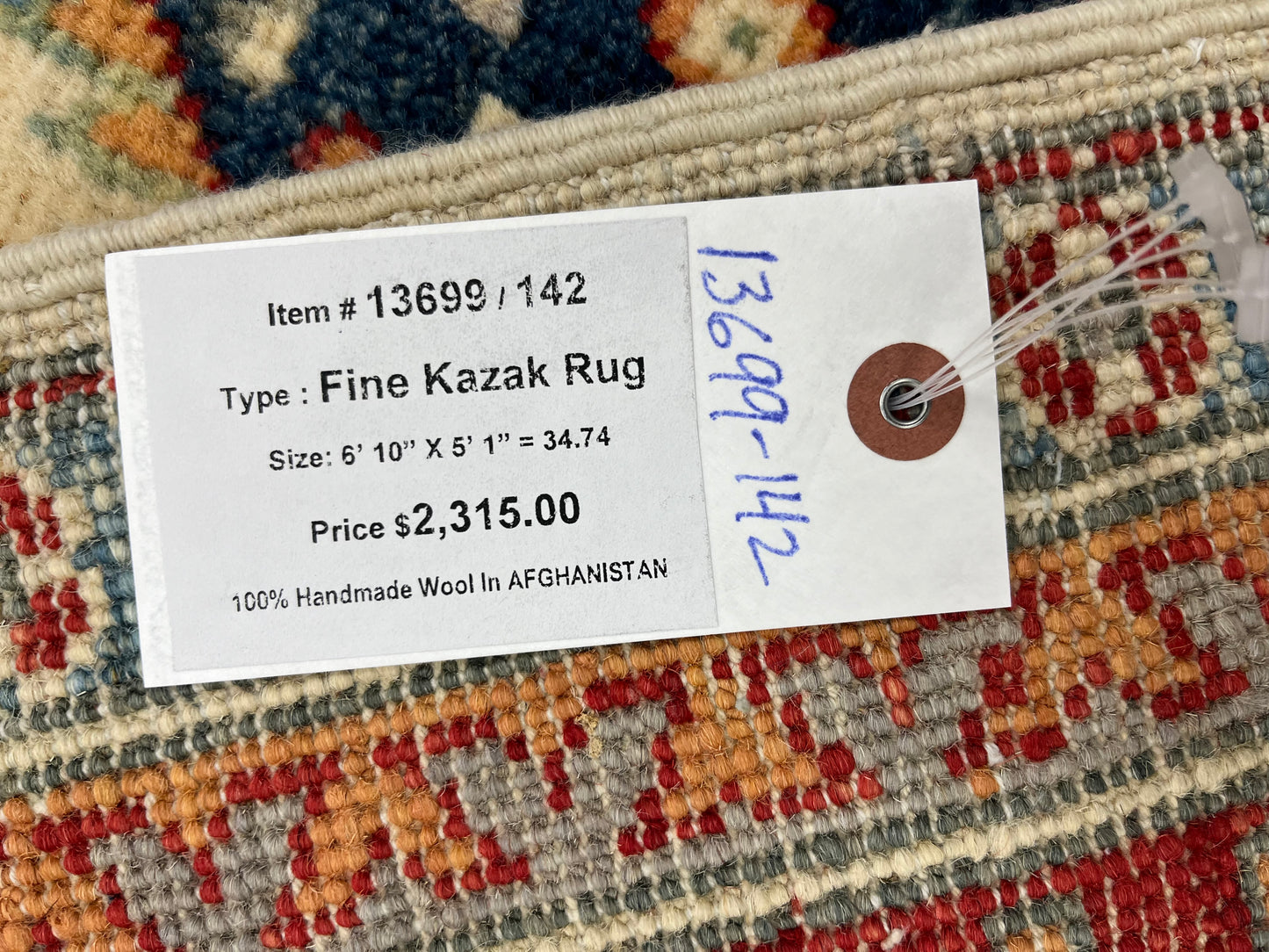 Beige Geometric Kazak 5X7 Handmade Oriental Rug # 13699