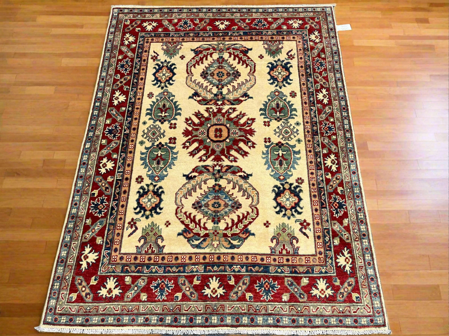 Beige Geometric Kazak 5X7 Handmade Oriental Rug # 13702