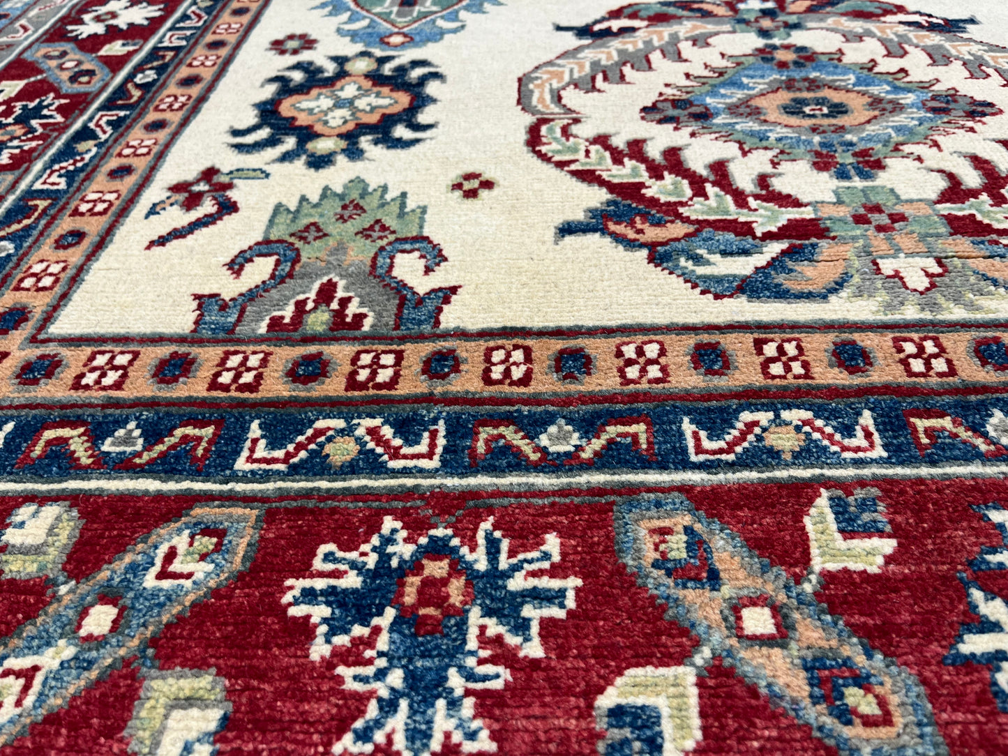 Beige Geometric Kazak 5X7 Handmade Oriental Rug # 13702
