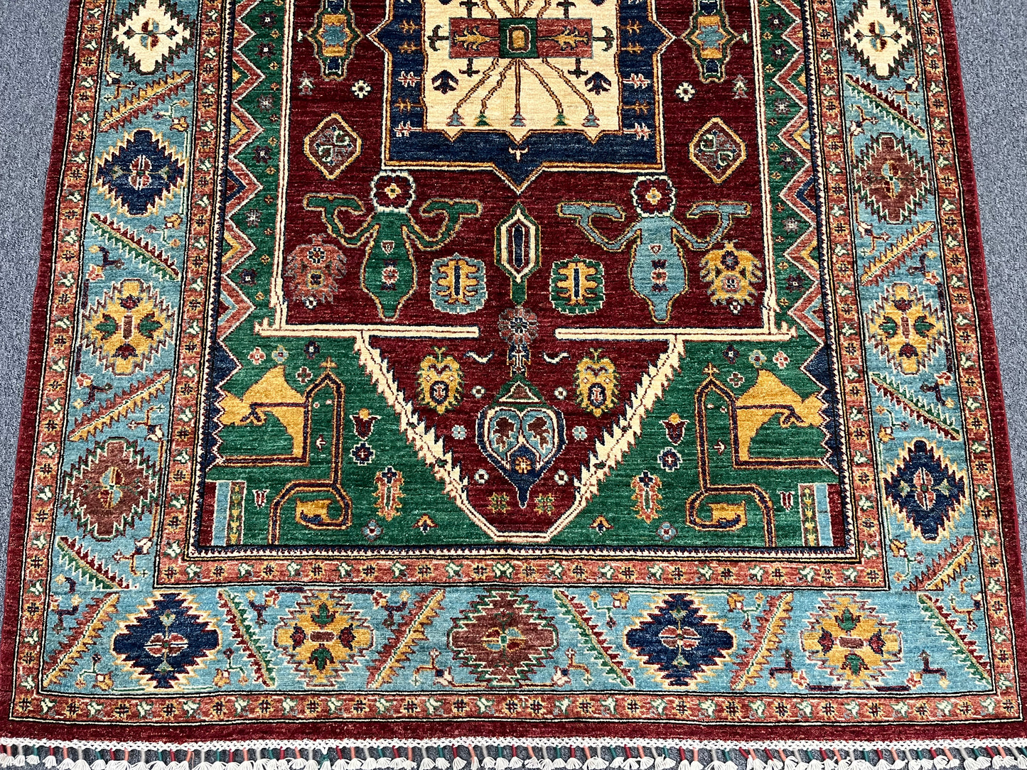 Red/Light Blue Tribal 5X8 Handmade Wool Rug # 14165