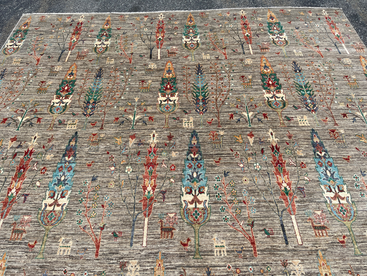 Gray Gabbeh Tree of Life 11X32 Handmade Wool Rug # 14049