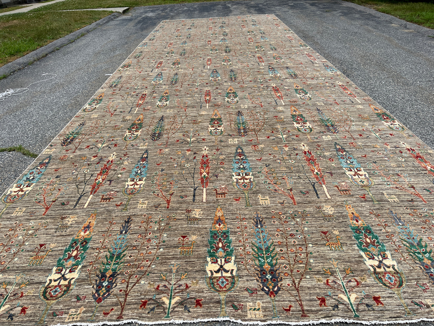 Gray Gabbeh Tree of Life 11X32 Handmade Wool Rug # 14049
