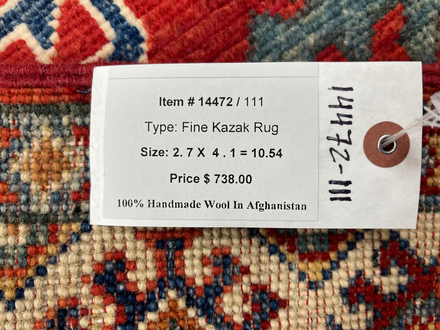 Geometric Red Kazak 3X4 Handmade Wool Rug # 14472