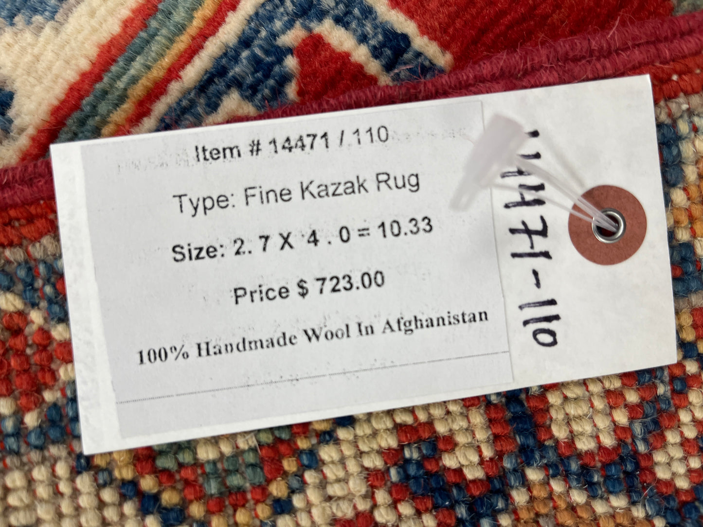 Geometric Red Kazak 3X4 Handmade Wool Rug # 14471