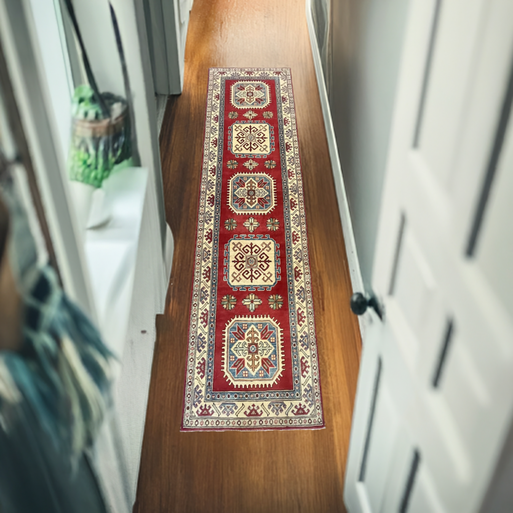 Hallway Runner 10Ft Kazak Handmade Wool Rug # 10221