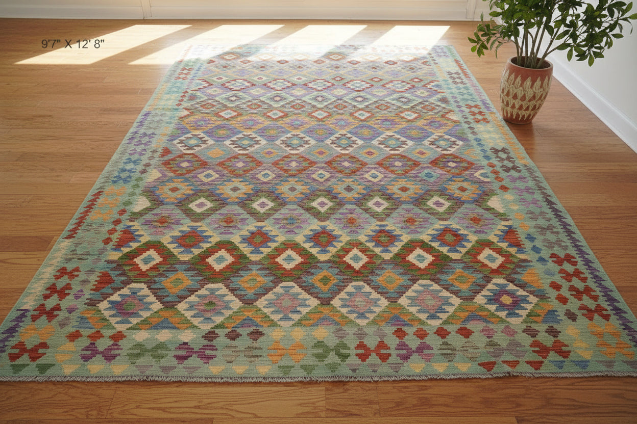 10X13 Maymana Hand-woven Wool Kilim Rug # 14746