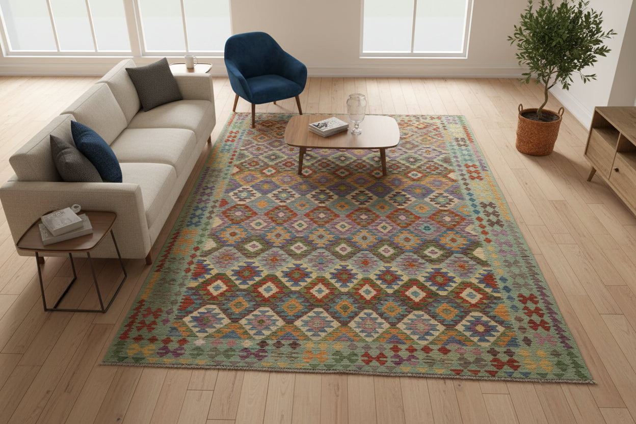 10X13 Maymana Hand-woven Wool Kilim Rug # 14746