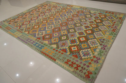 10X13 Maymana Hand-woven Wool Kilim Rug # 14746