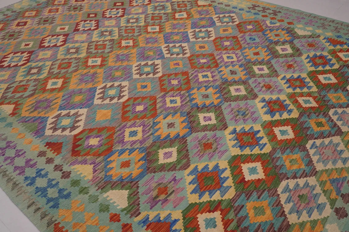 10X13 Maymana Hand-woven Wool Kilim Rug # 14746