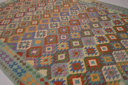 10X13 Maymana Hand-woven Wool Kilim Rug # 14746