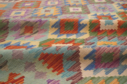 10X13 Maymana Hand-woven Wool Kilim Rug # 14746