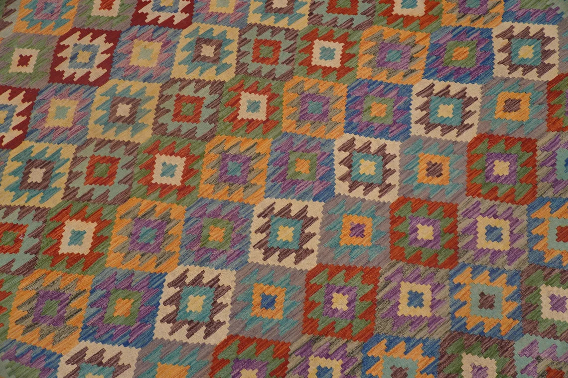 10X13 Maymana Hand-woven Wool Kilim Rug # 14746