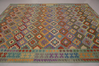 10X13 Maymana Hand-woven Wool Kilim Rug # 14746