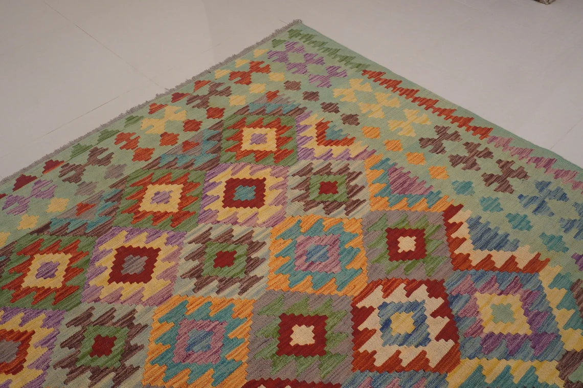 10X13 Maymana Hand-woven Wool Kilim Rug # 14746