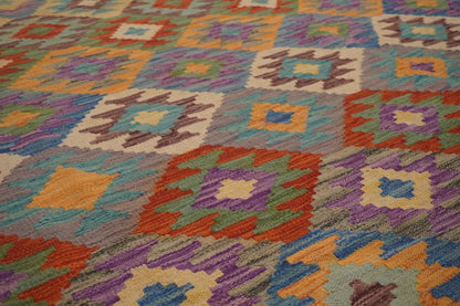 10X13 Maymana Hand-woven Wool Kilim Rug # 14746