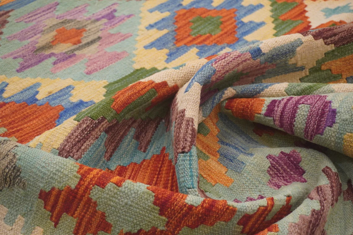 10X13 Maymana Hand-woven Wool Kilim Rug # 14746