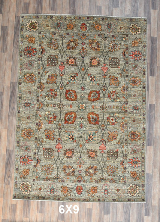 Gray Mohal 6X9 Handmade Wool Rug # 14616