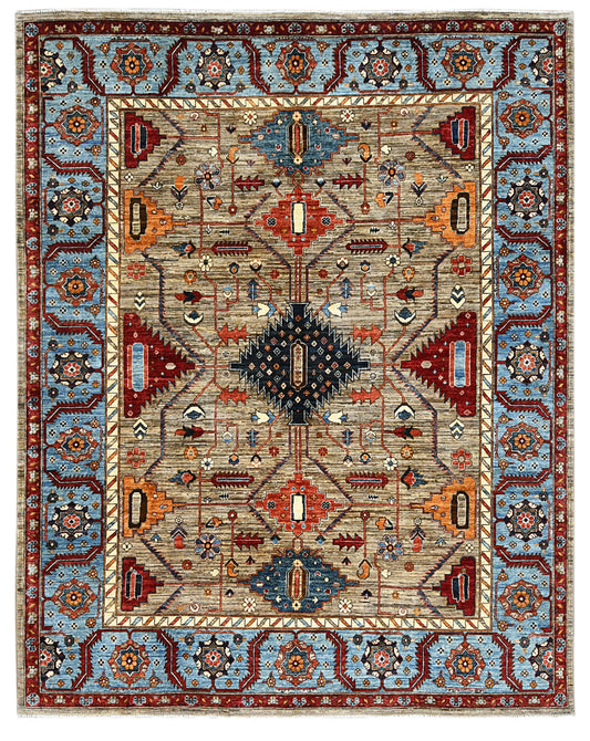 8X10 Afghan Serapi Gray/Light Blue Handmade Wool Rug # 14490