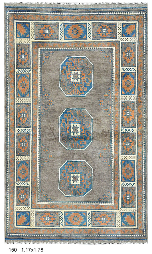 Gray 4X6 Tribal Afghan Handmade Wool Rug # 14511