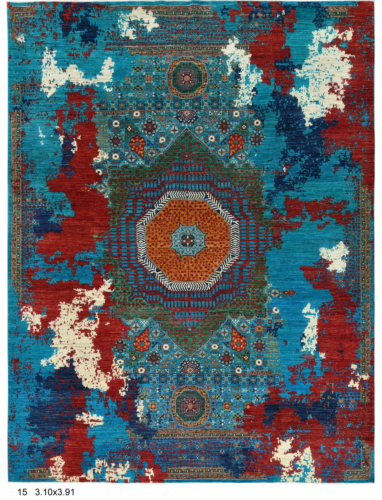 10X13 Mamluk Multicolor Handmade Wool Rug # 14710