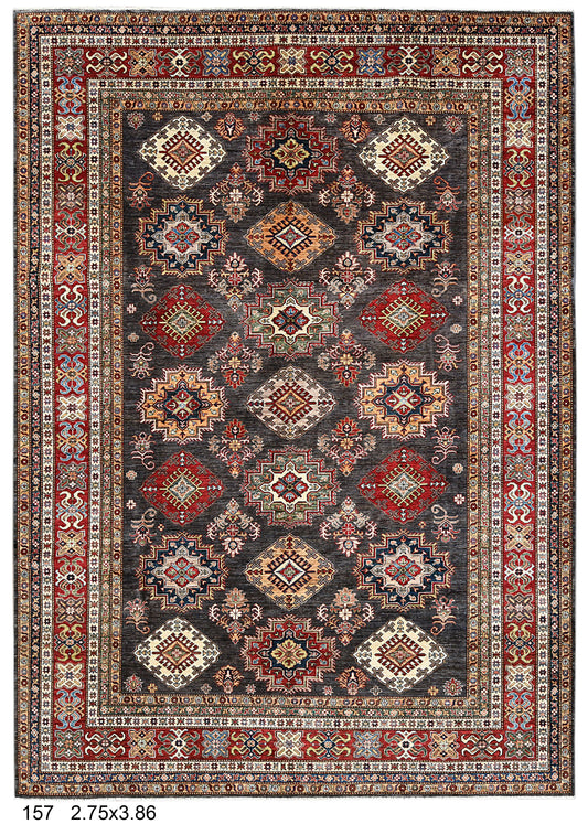 Super Kazak Gray 9X12 Handmade Wool Rug # 14518