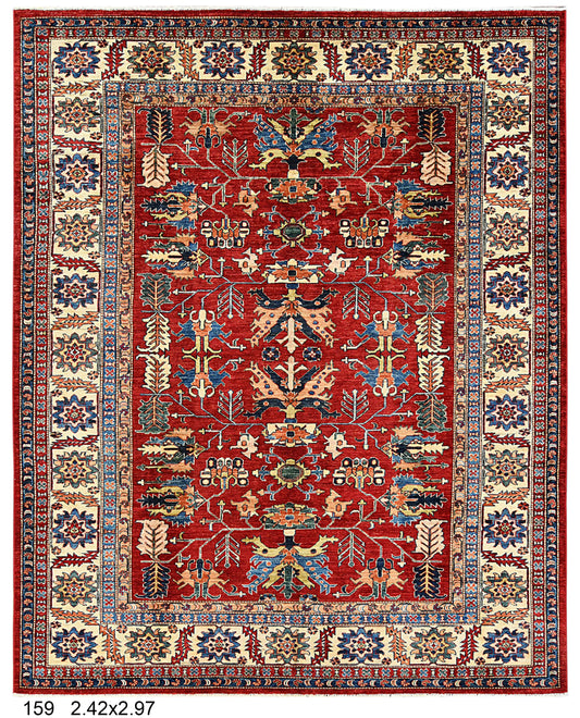 Super Kazak Red/ Beige 8X10 Handmade Wool Rug # 14520