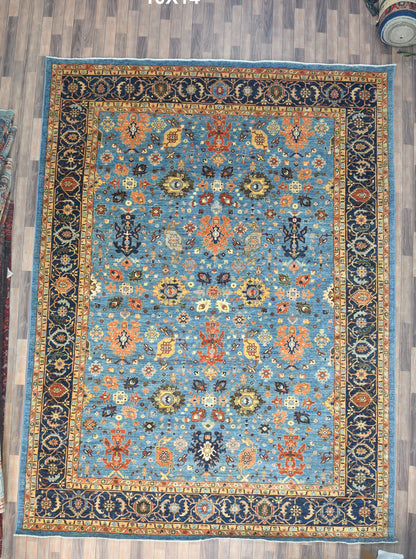10X14 Afghan Tribal Light Blue Handmade Wool Rug # 14625