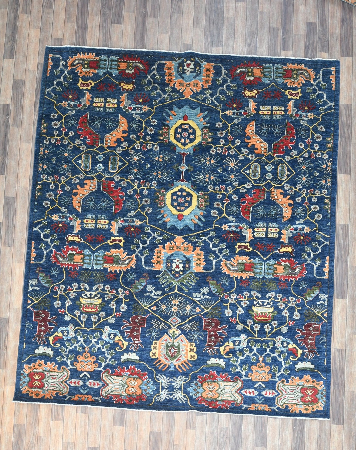8X10 Afghan Bijer Navy Handmade Wool Rug # 14626