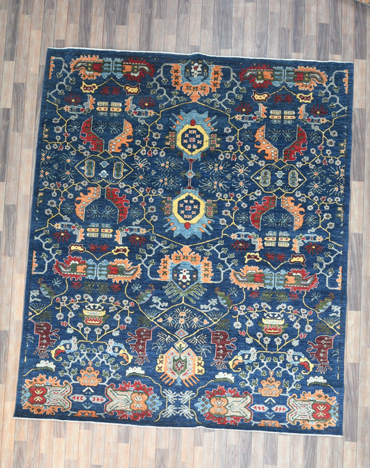 8X10 Afghan Bijer Navy Handmade Wool Rug # 14626